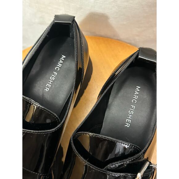 Marc Fisher Hazelton Chunky Loafer Buckle Black Patent Vegan Leather 9M NEW - Picture 7 of 10